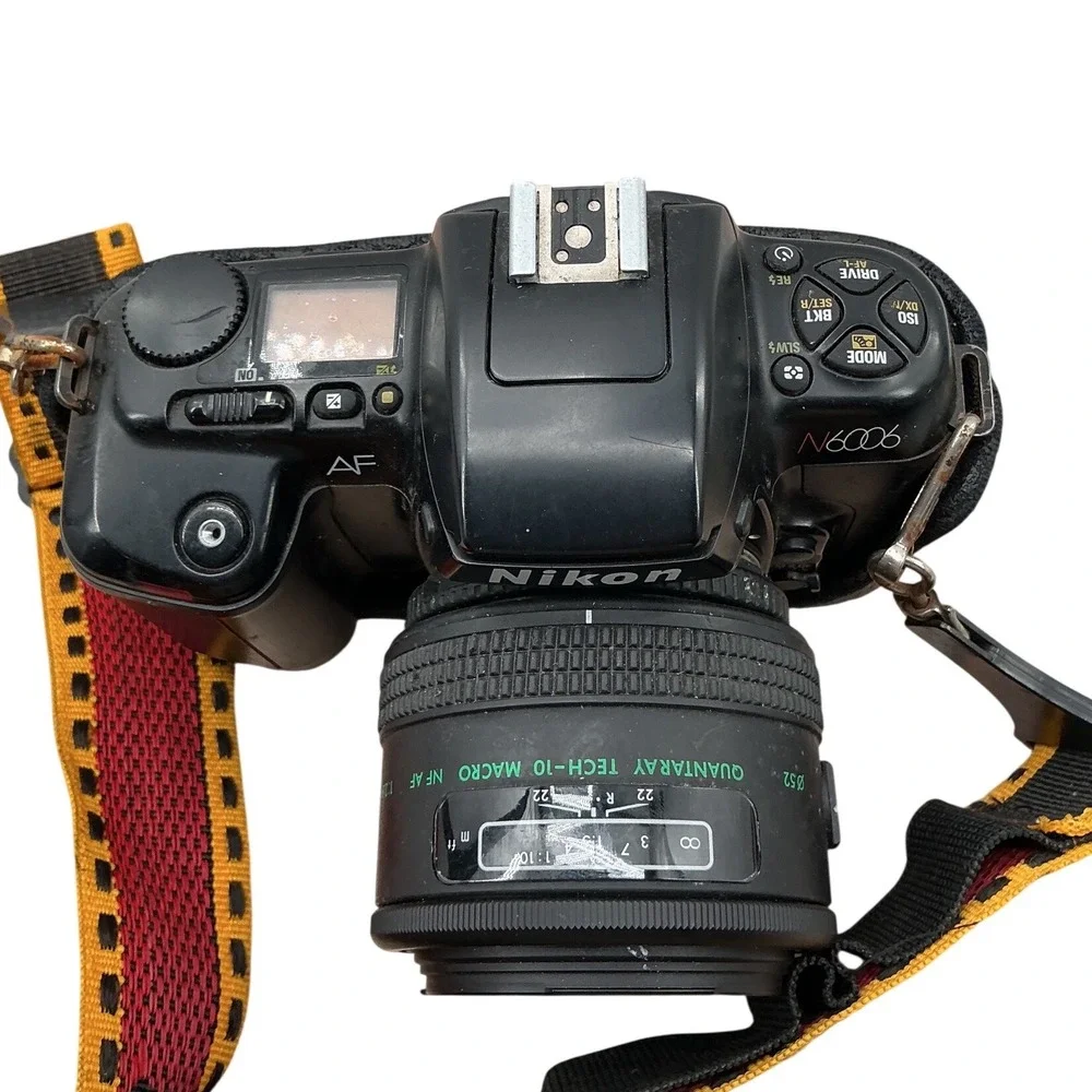Nikon N6006 AF 35mm SLR Film Camera Quantaray 90mm f2.8 Macro Lens Kodak Strap